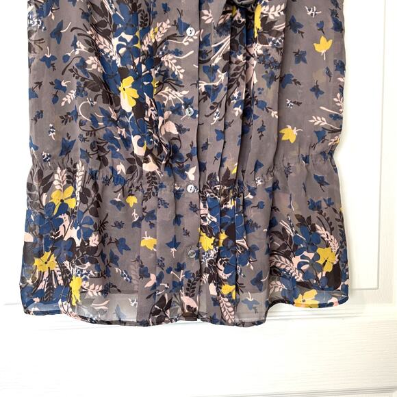 Loft Wms S Sheer Gray Floral Sleeveless Peplum Blouse Dark Cottagecore Layering - Picture 8 of 11
